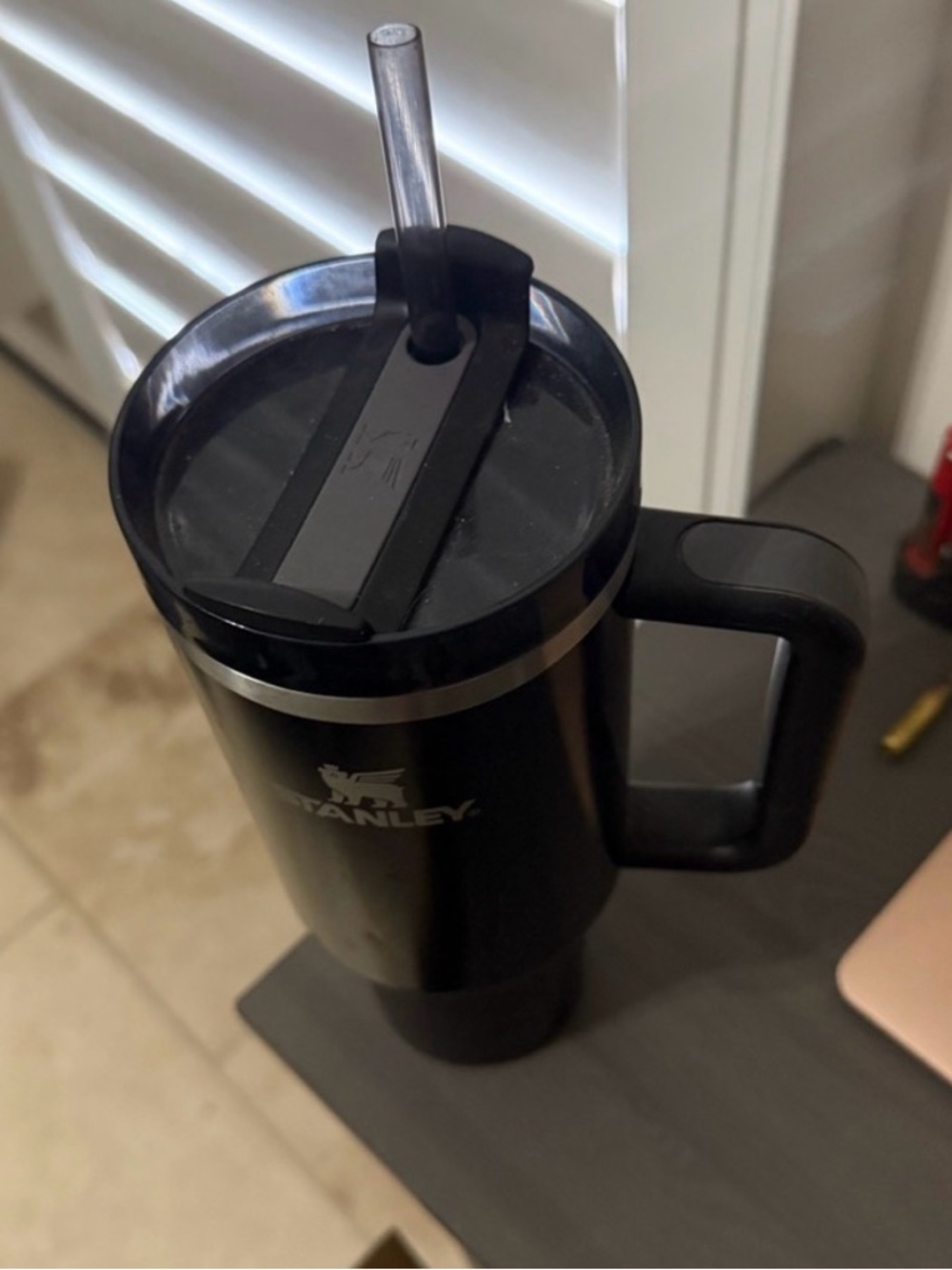 Stanley Black Travel Mug with Silver Trim and Handle - Picture 2 of 4